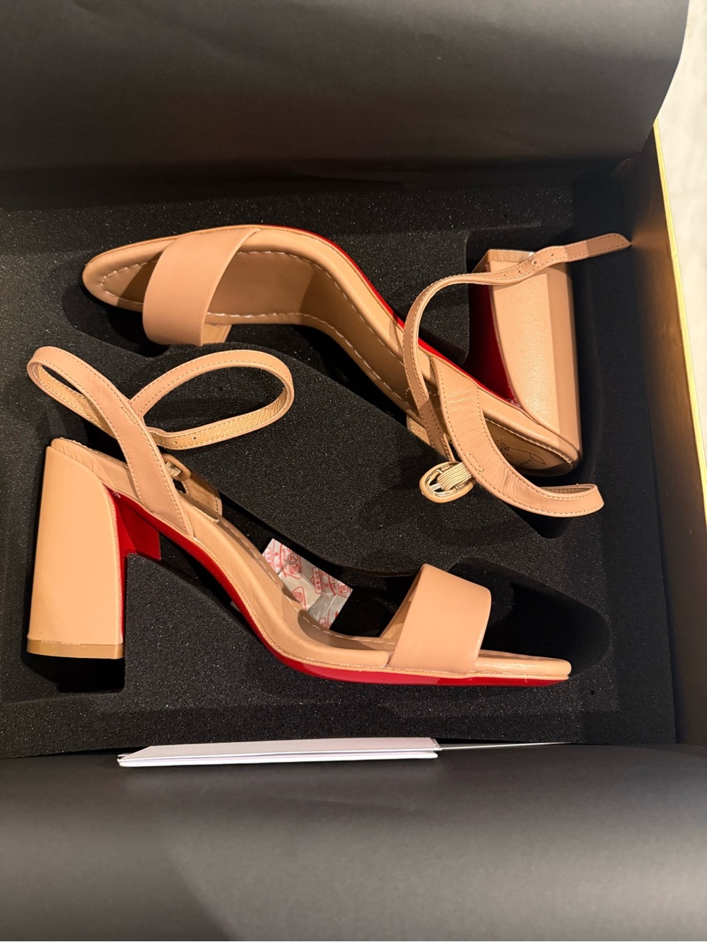 Christian Louboutin Nude/ beige Block Heel Sandals with Ankle Strap - Picture 7 of 8
